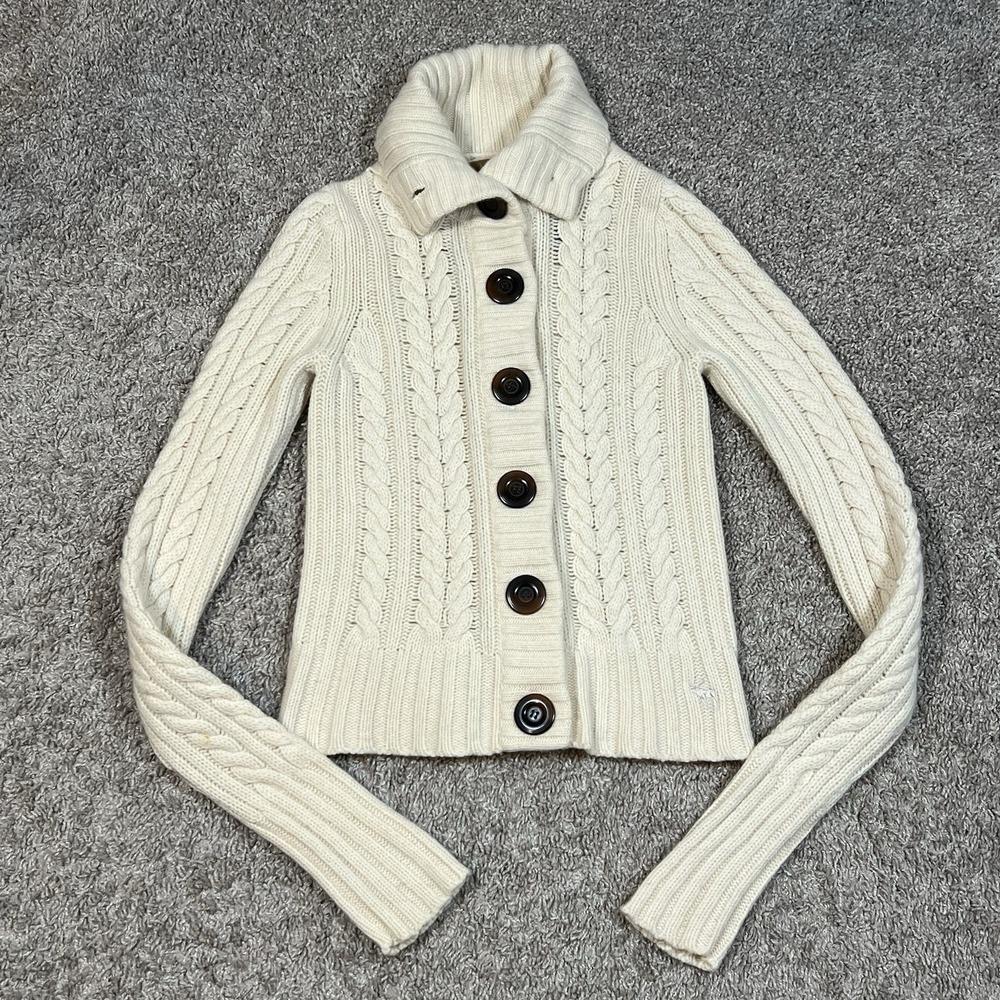 Y2K Abercrombie Fitch Wool Cashmere Cable Knit Sweater Cream See Measurements